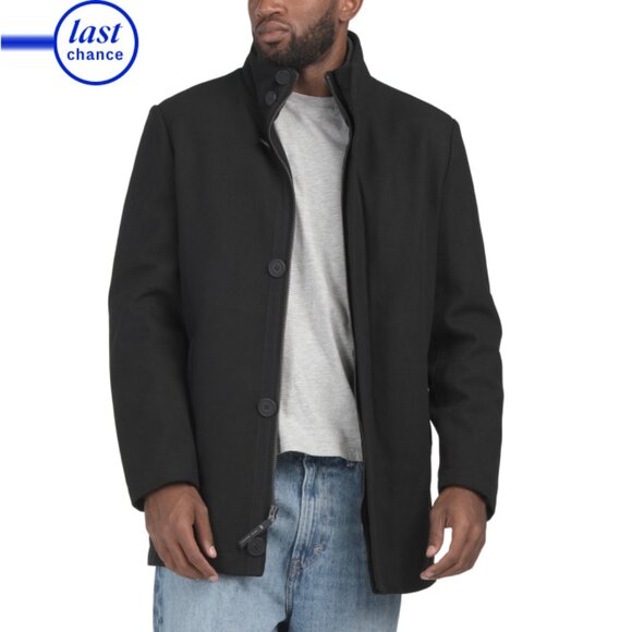 ANDREW MARC Black Wool Blend Dorsey Car Coat With Ribbed Knit Collar - Picture 1 of 2